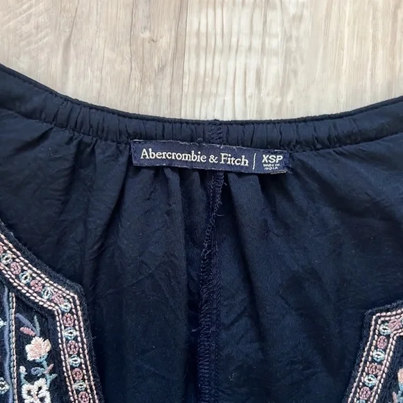 Abercrombie & Fitch Boho Blue Floral Embroidered Long Sleeve Blouse XS - Picture 4 of 4